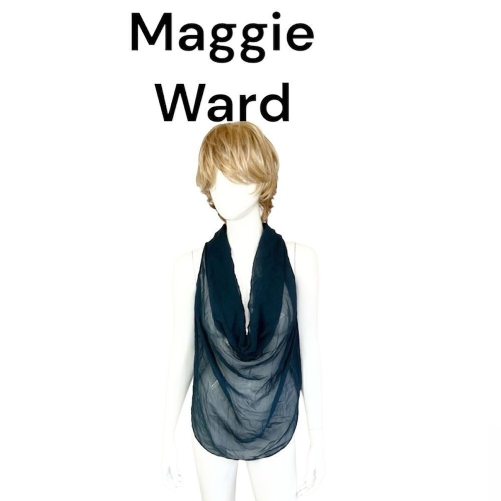 Maggie Ward Womens Sheer Silk Knitted Cowl Neck Sleeveless Blouse Top Blue Small